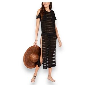 Black Crochet Striped Cold-Shoulder Cover-Up by Calvin Klein Swimwear NEW Small